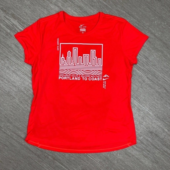 Nike Women's T-Shirt Size L Dri-Fit Portland To Coast 2018 Walk Relay Pink - Picture 1 of 6